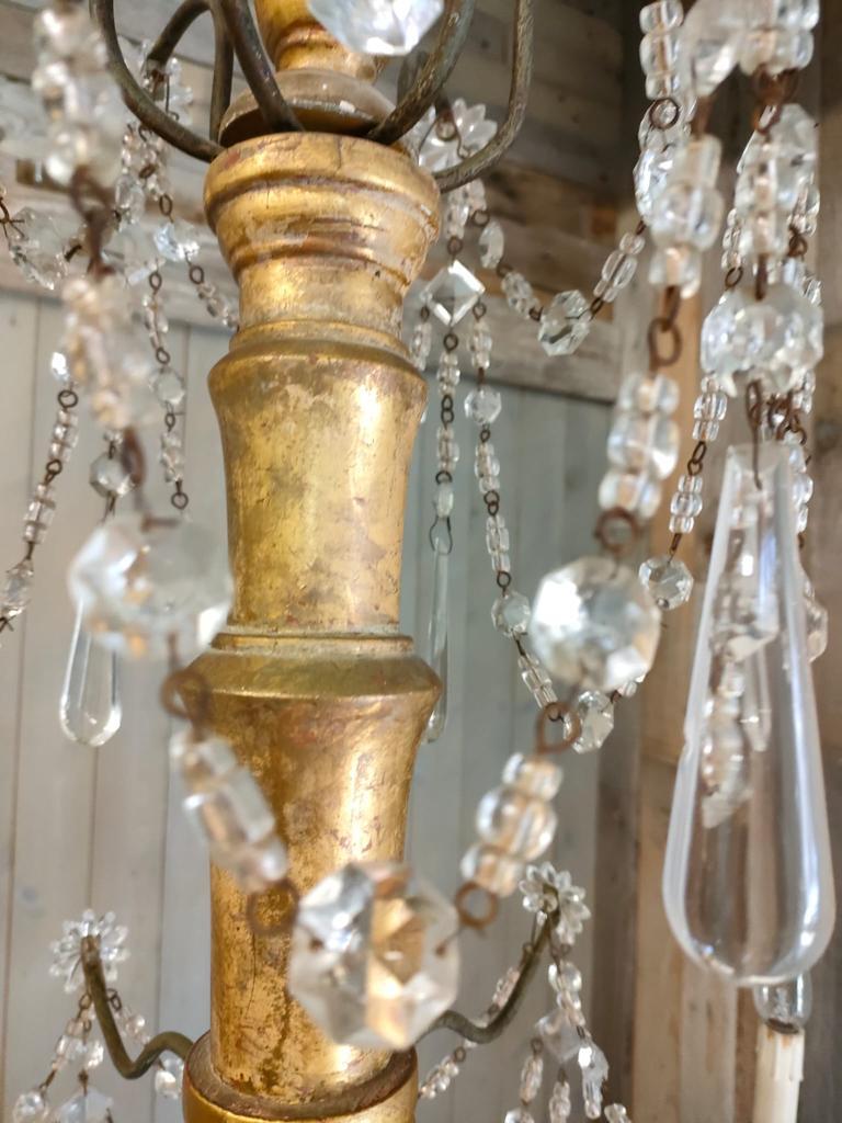 Other Late 19th Century Italian 8-Arm Gilt Chandelier with Glass Swags & Lustres For Sale