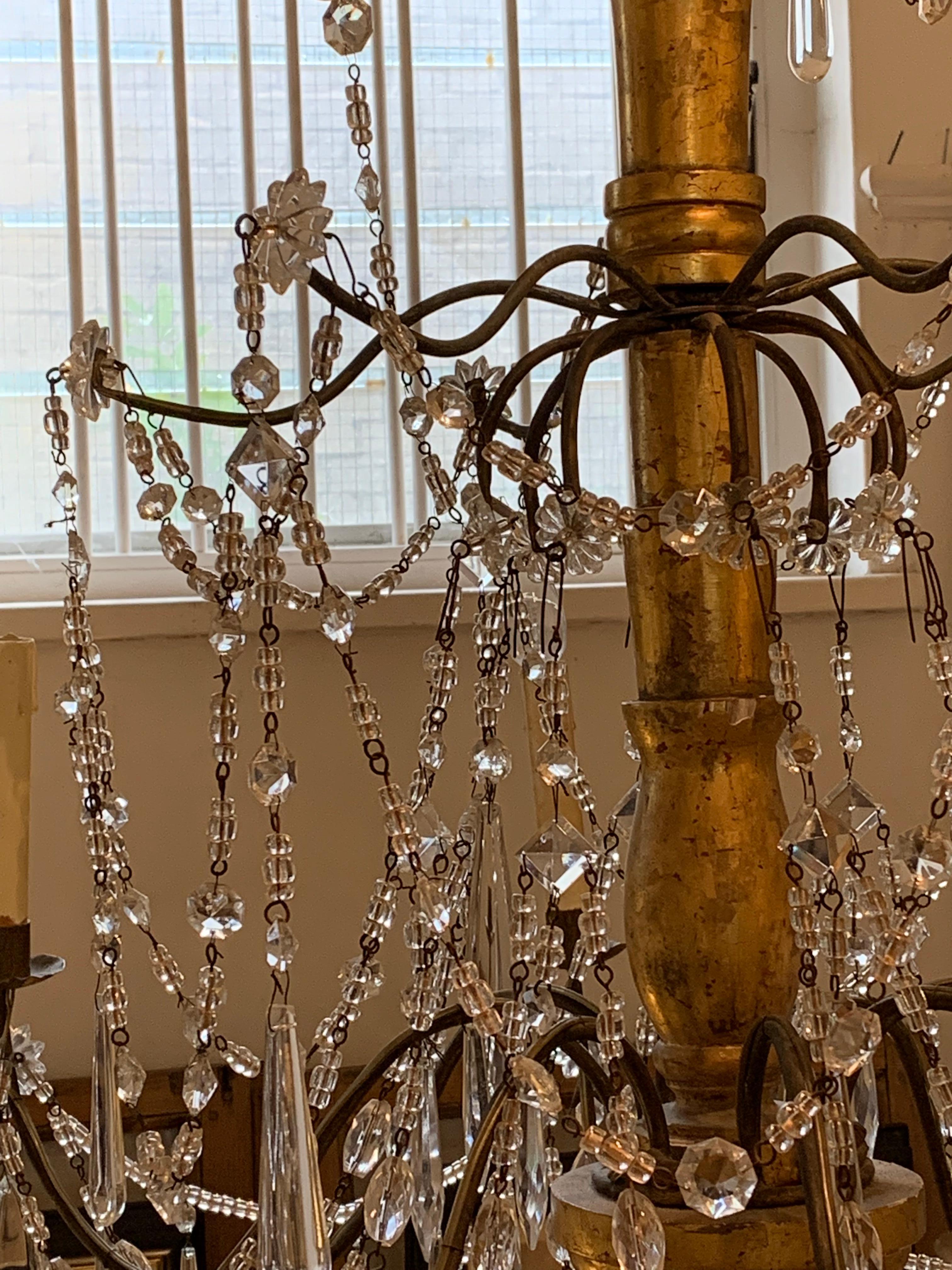 Late 19th Century Italian 8-Arm Gilt Chandelier with Glass Swags & Lustres For Sale 5