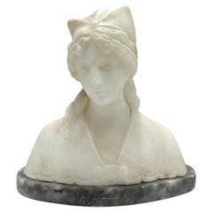 Late 19th Century Italian Alabaster and Marble Bust of a Young Woman