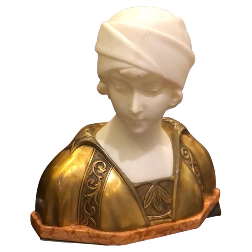 Late 19th Century Italian Alabaster Bust of a Woman, Attributed to Pugi, 1880