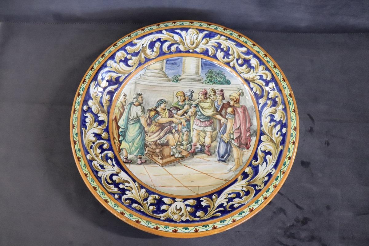 Late 19th Century Italian Antique Majolica Two Decorative Wall Plates For Sale 8