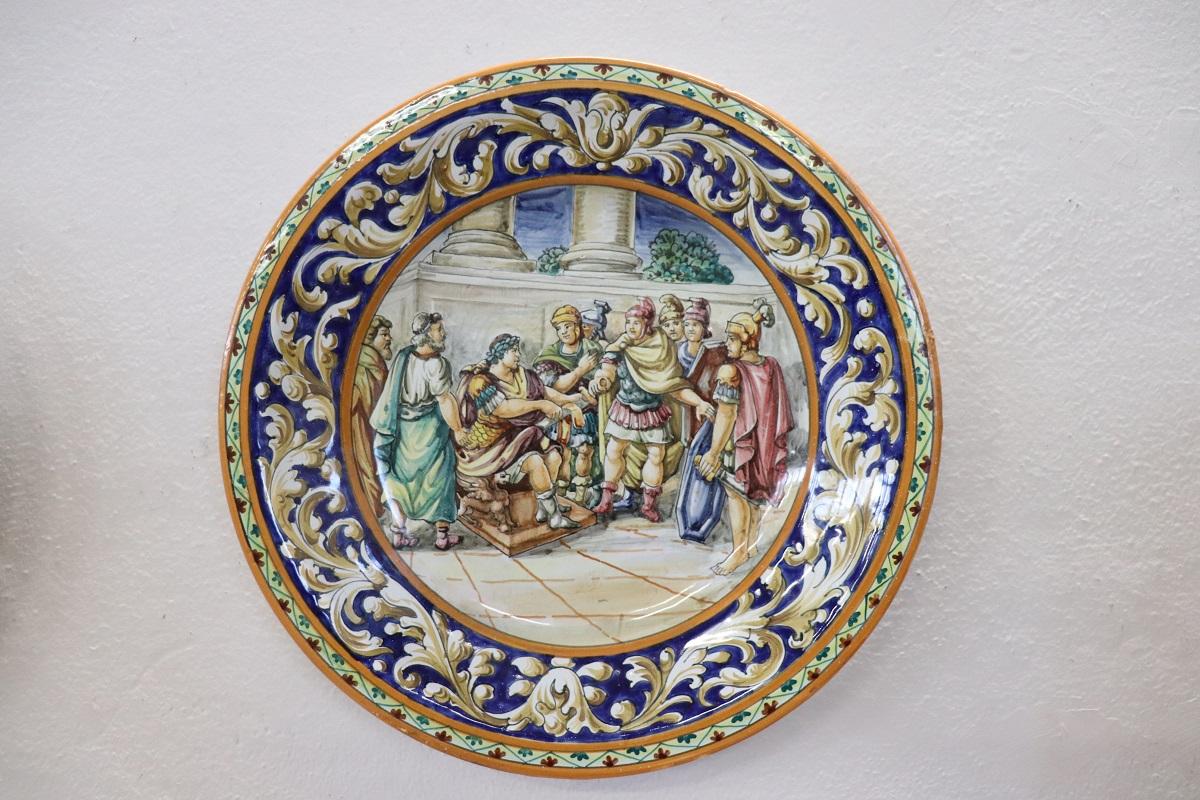 Late 19th Century Italian Antique Majolica Two Decorative Wall Plates For Sale 2