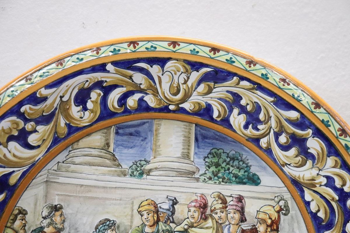 Late 19th Century Italian Antique Majolica Two Decorative Wall Plates For Sale 3