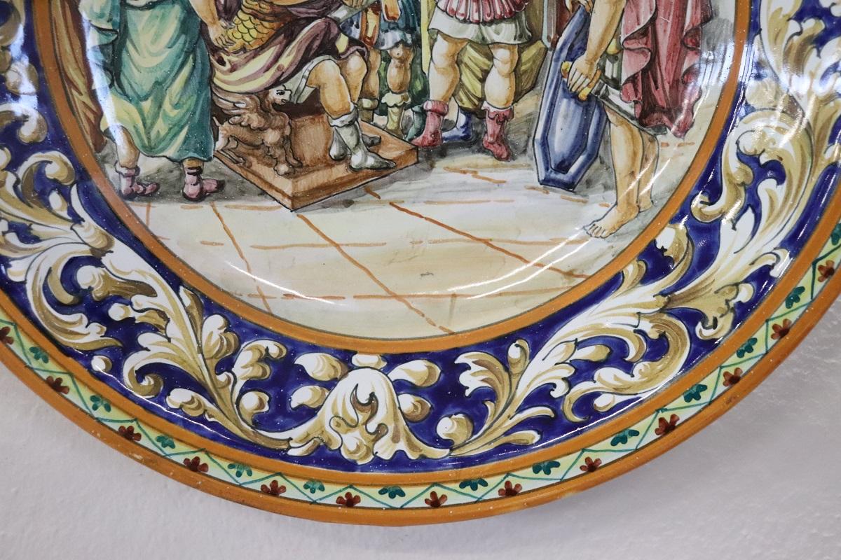Late 19th Century Italian Antique Majolica Two Decorative Wall Plates For Sale 4