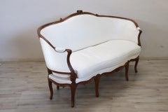 Late 19th Century Italian Antique Small Settee in Walnut