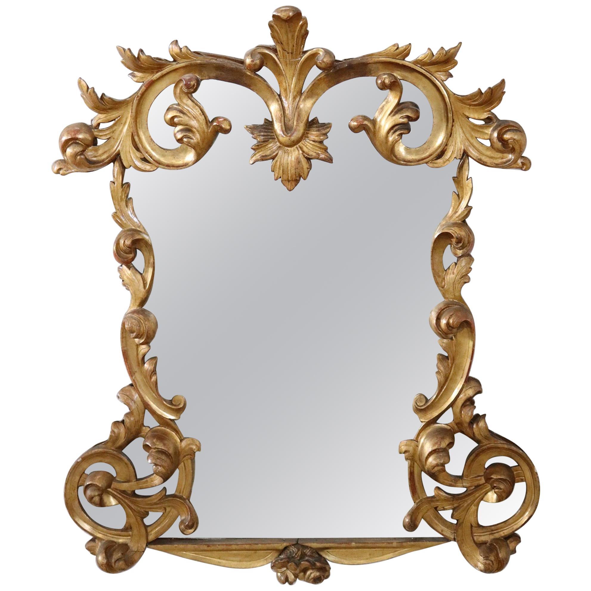 Late 19th Century Italian Baroque Style Carved Gilded Wood Wall Mirror