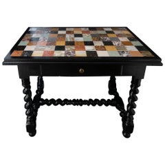 Late 19th Century Italian Black Desk with Multi-Color Marble Top