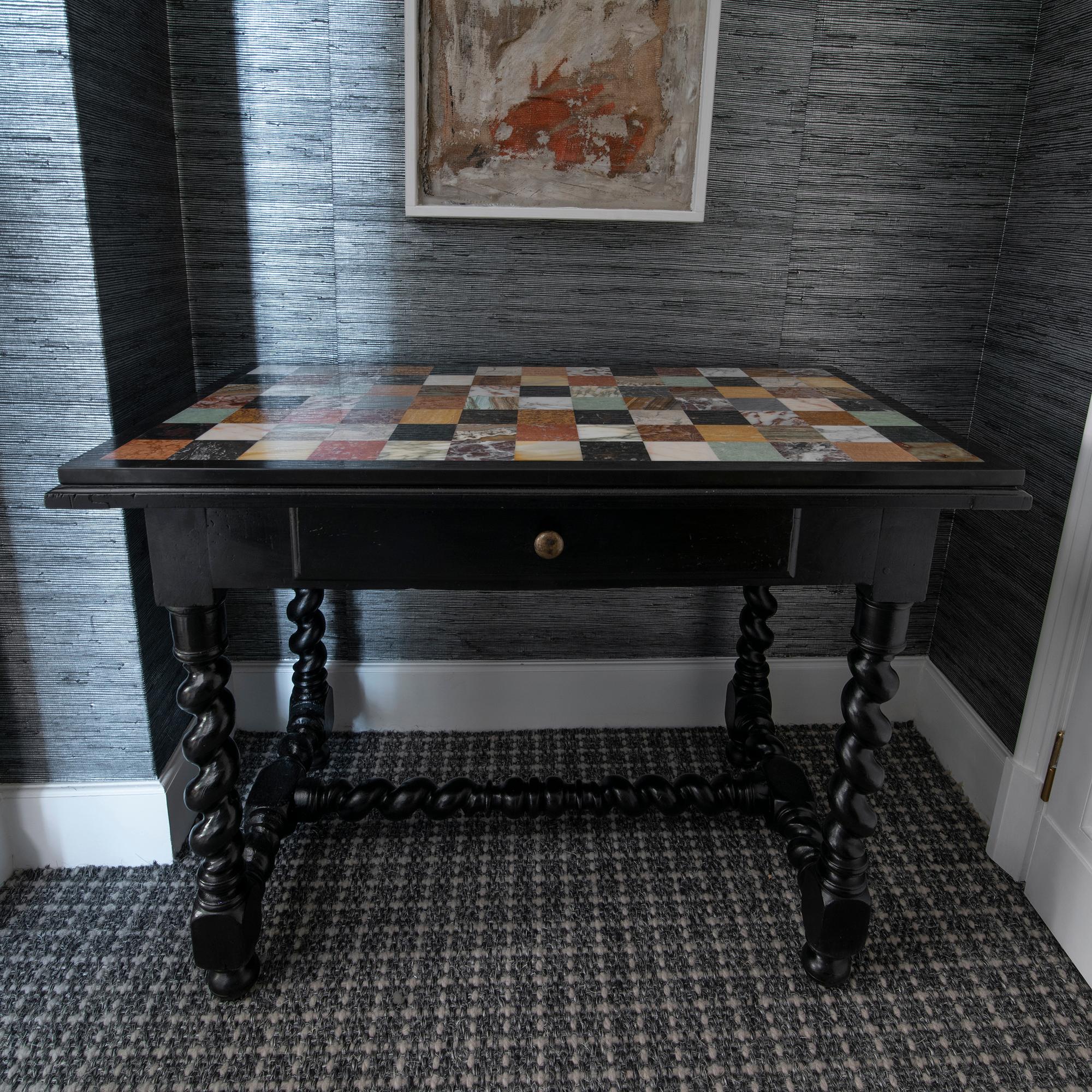 Late 19th Century Italian Black Desk with Multi-Color Marble Top In Good Condition In Firenze, IT