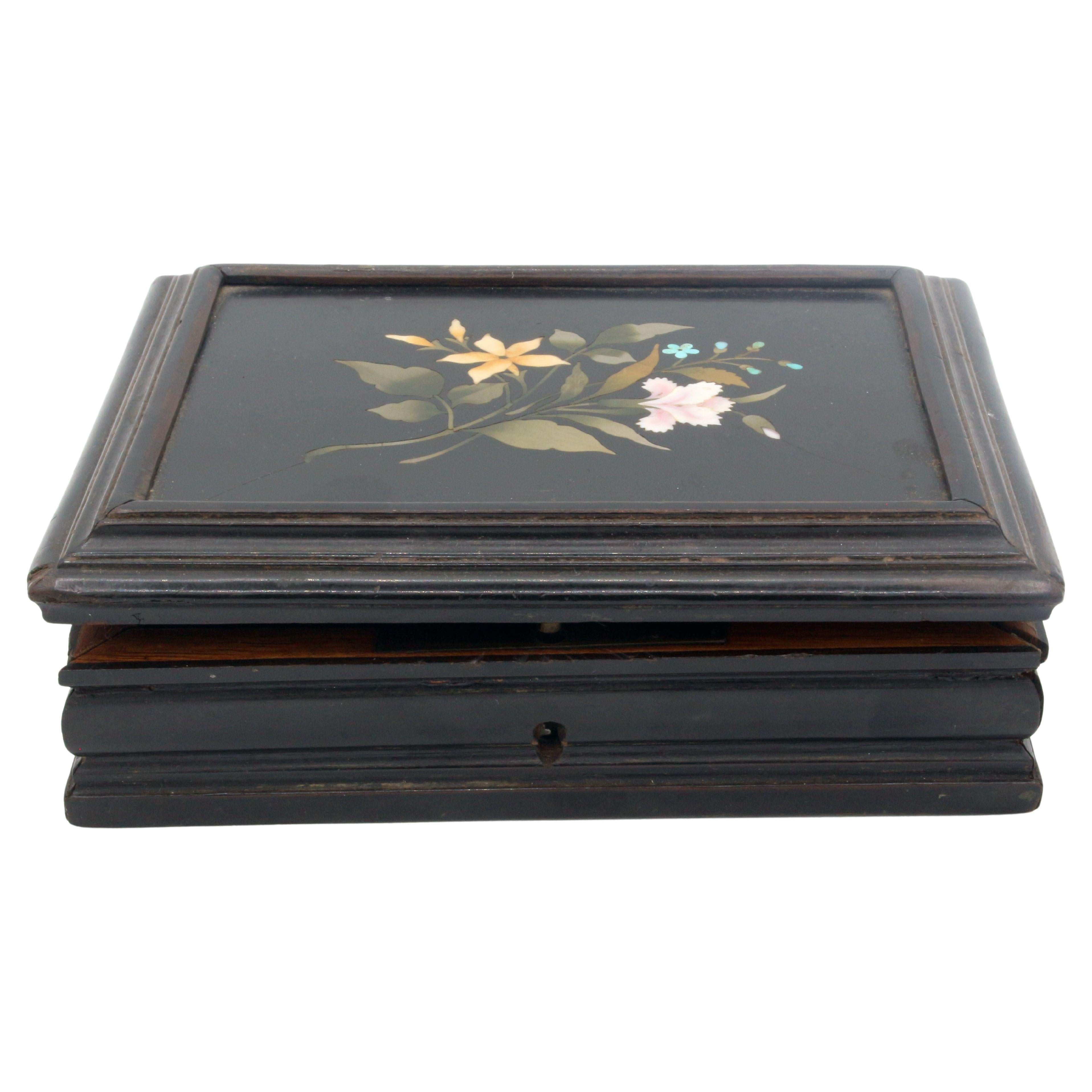 Late 19th Century Italian Box with Pietra Dura Panelled Top For Sale