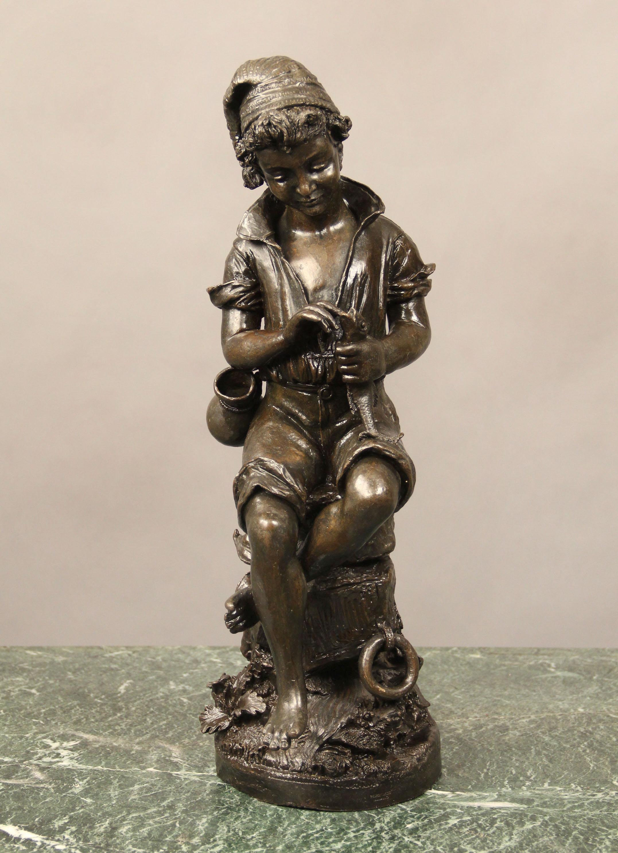Late 19th Century Italian Bronze Sculpture of a Fishing Boy by Fabbrini

Depicting a young boy sitting on some rocks, holding a fish he just caught.

Signed A. Fabbrini on the back and stamped Pedro Nessi Milano to the base.

Details:
Height – 22