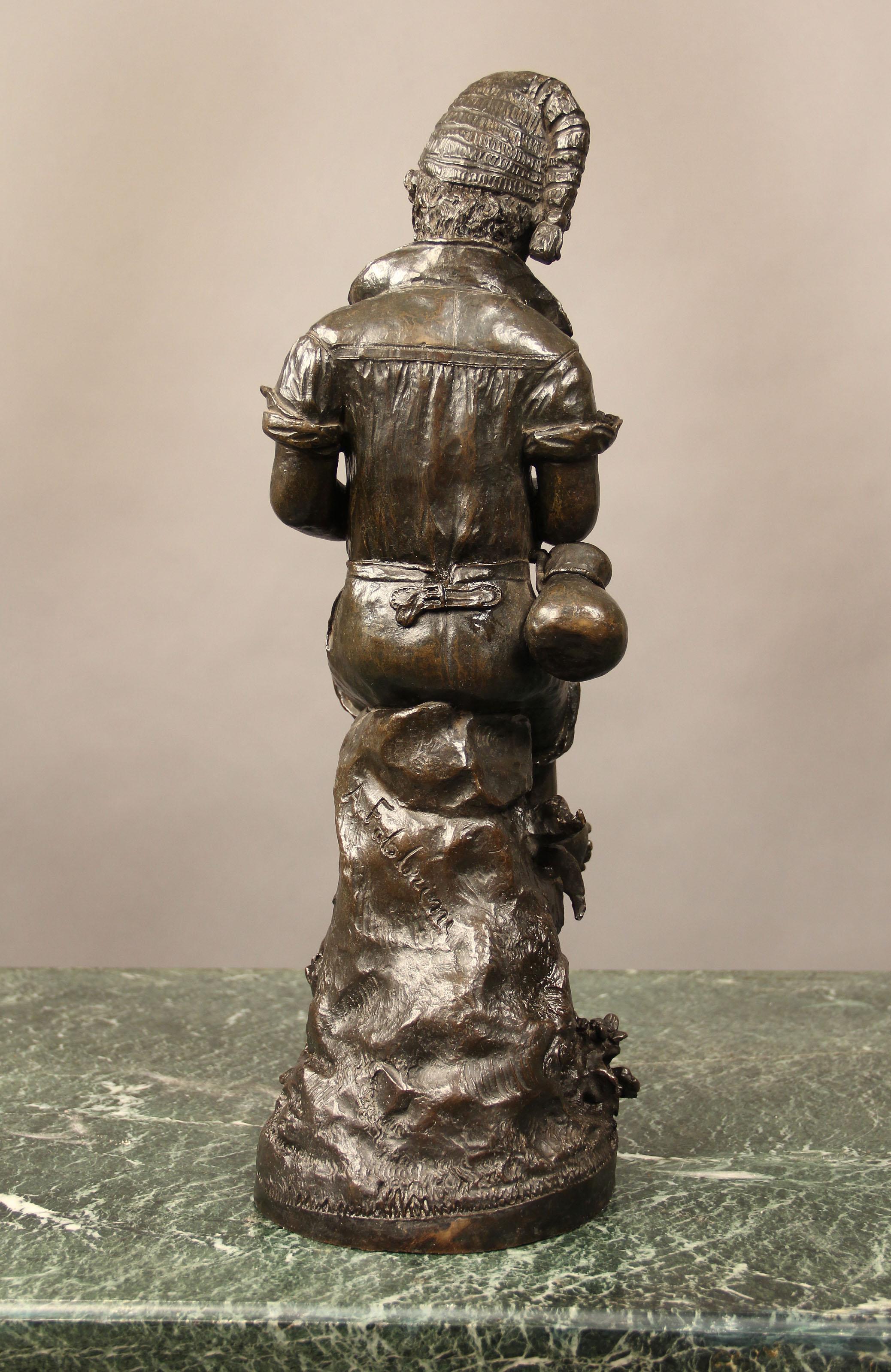 Late 19th Century Italian Bronze Sculpture of a Fishing Boy by Fabbrini In Good Condition For Sale In Long Island City, NY