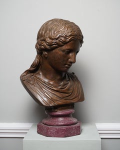 Late 19th Century Italian Bronzed Plaster Bust of a Goddess