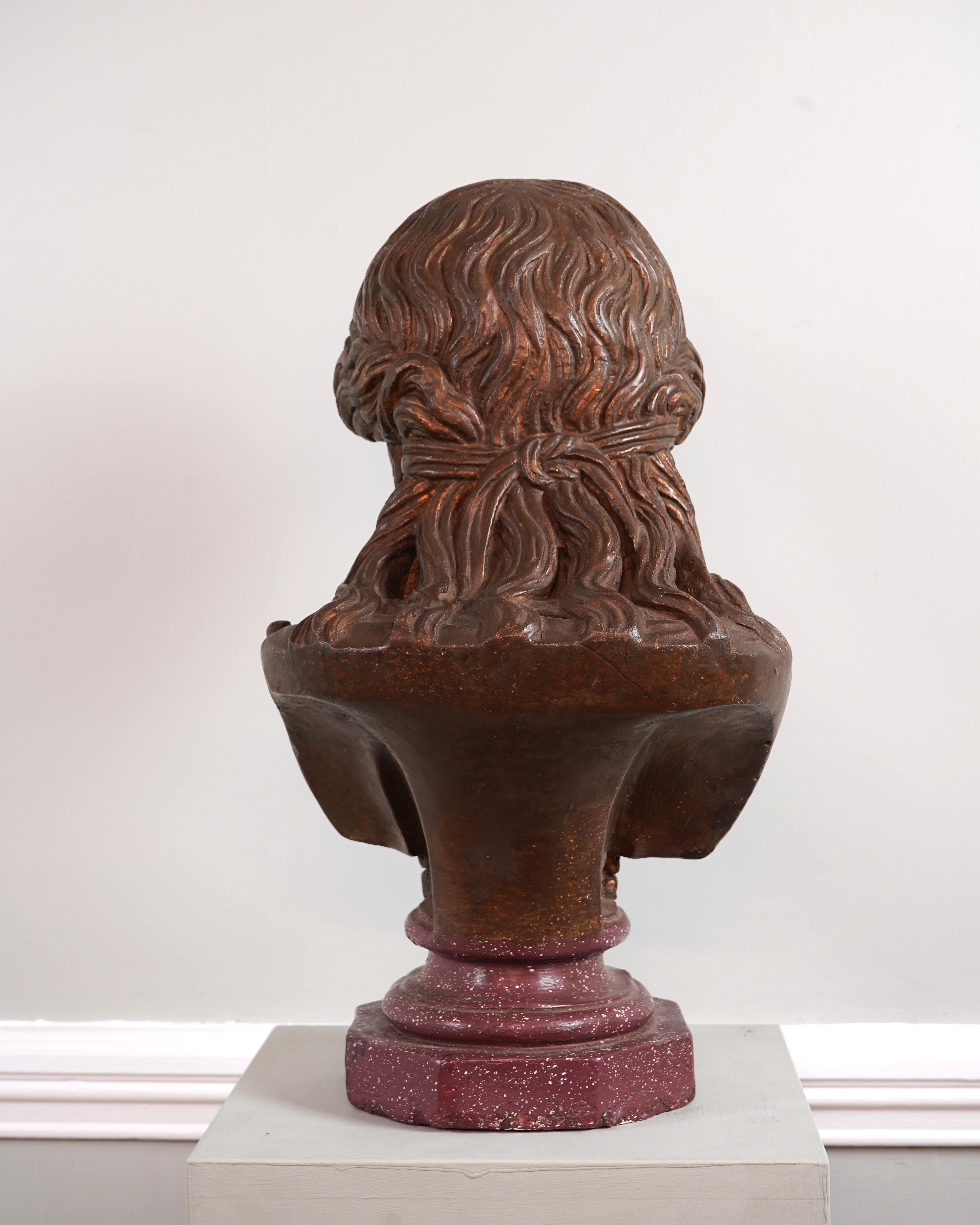 italien Late 19th Century Italian Bronzed Plaster Bust of a Goddess en vente