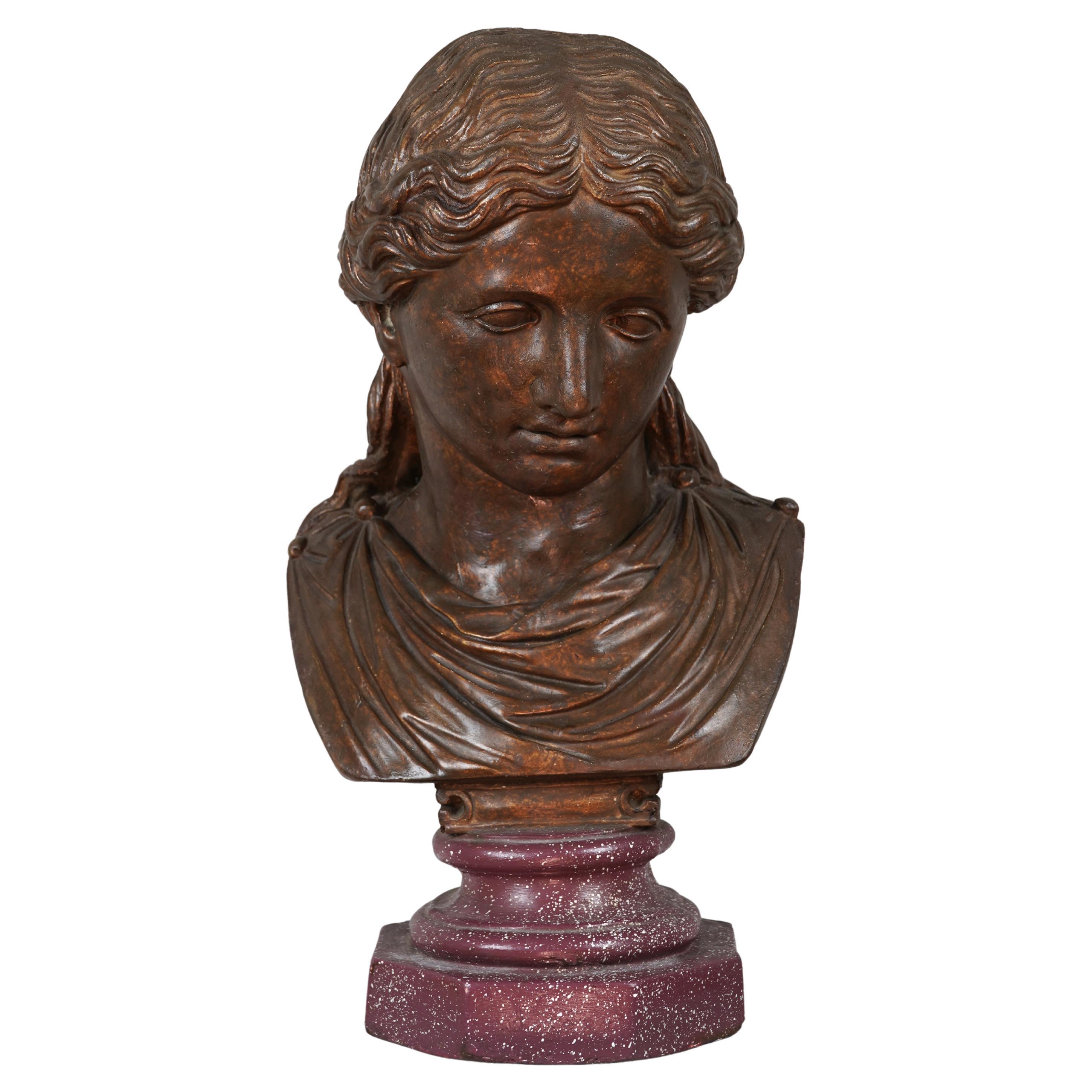 Late 19th Century Italian Bronzed Plaster Bust of a Goddess