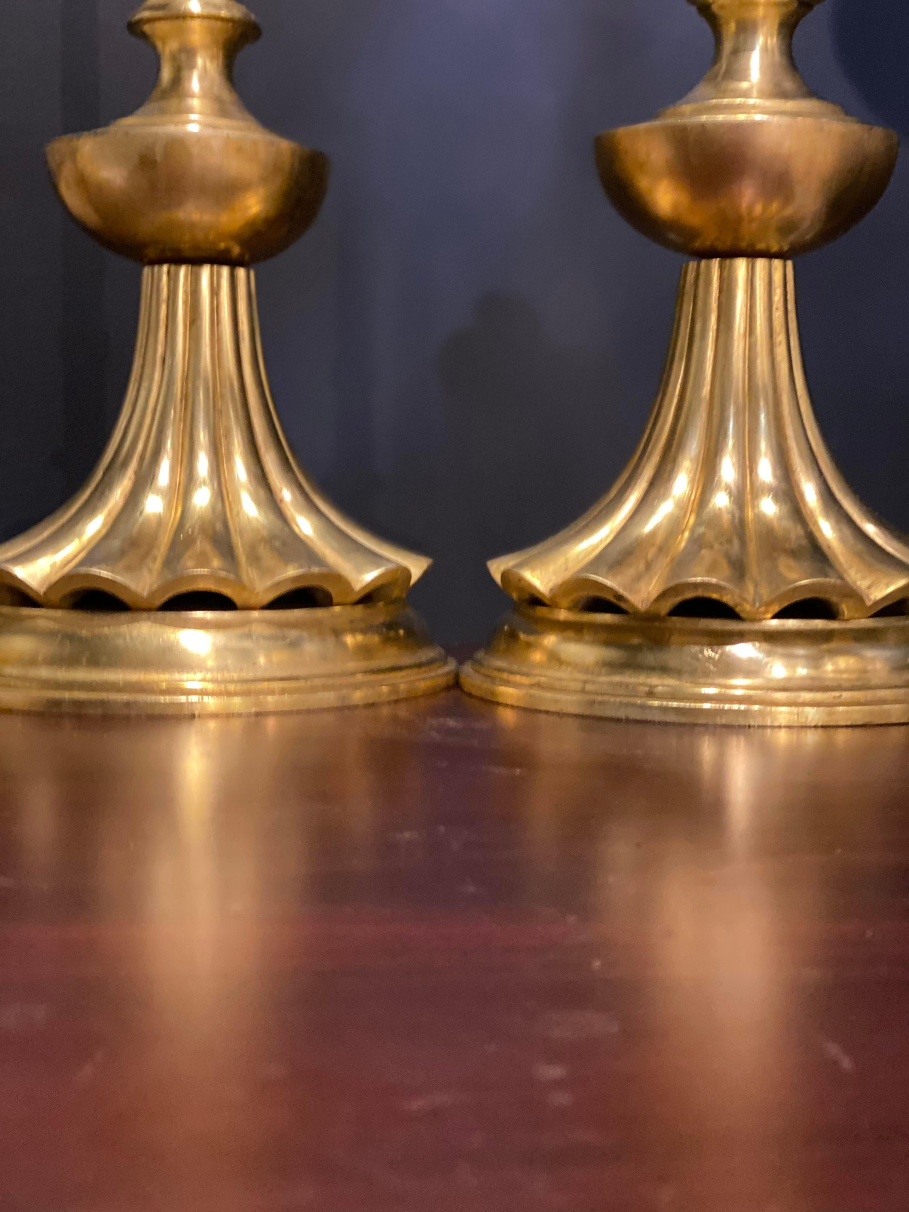 Gilt Late 19th Century Italian Candlestick Table Lamps For Sale