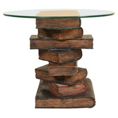 Late 19th Century Italian Carved “Faux Book” Table Base with Glass Top
