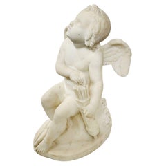Antique Late 19th Century Italian Carved Marble Cupid Sculpture