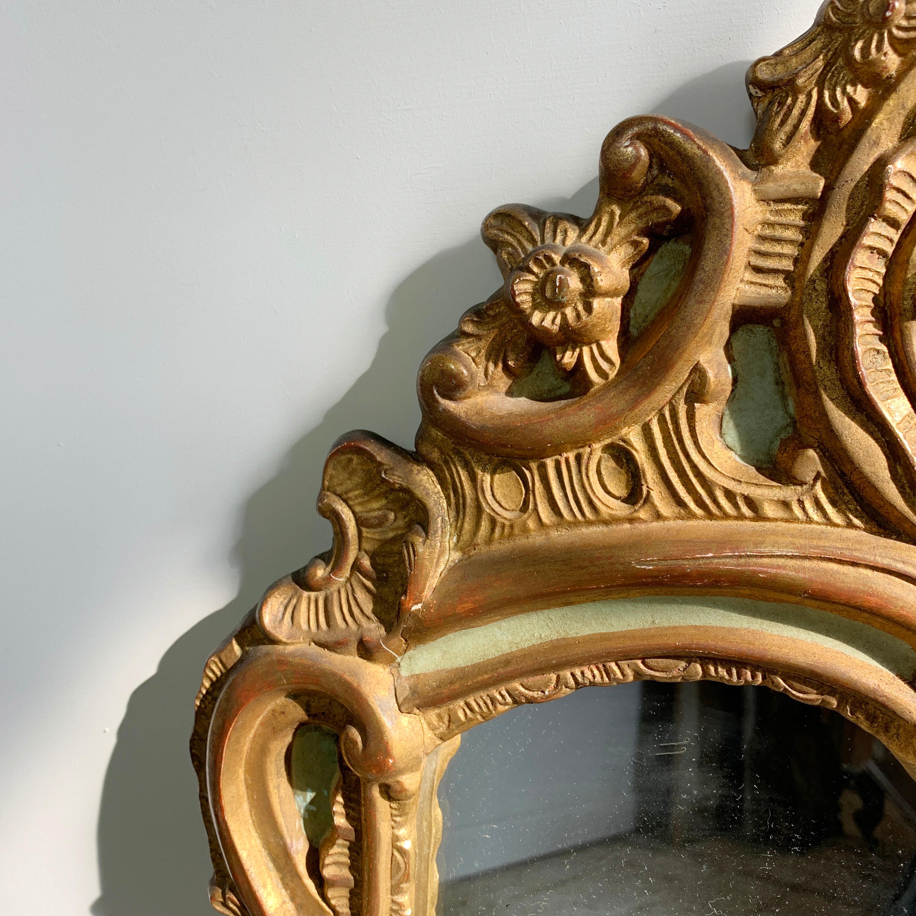 Late 19th C Gold and Green Italian Carved Mirror For Sale 1