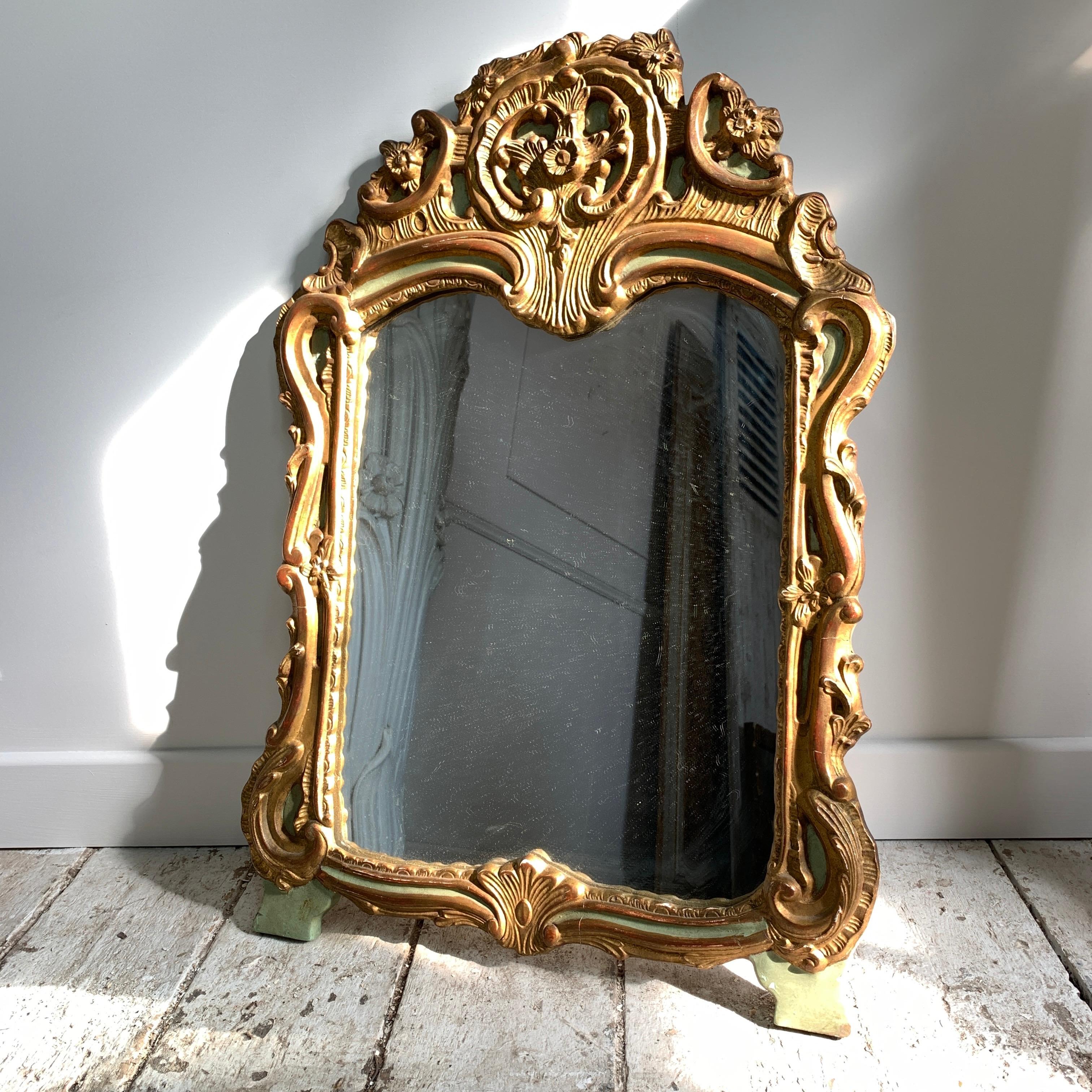 Late 19th C Gold and Green Italian Carved Mirror For Sale 2