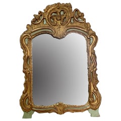 Used Late 19th C Gold and Green Italian Carved Mirror