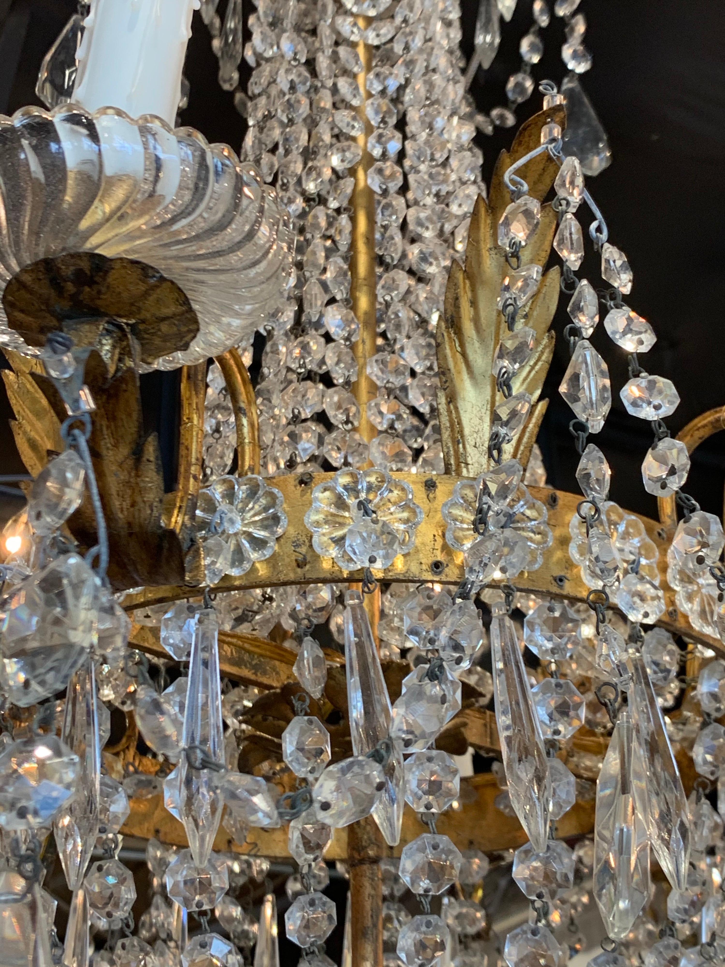 Metal Late 19th Century Italian Empire Style Crystal Chandelier with 6 Lights