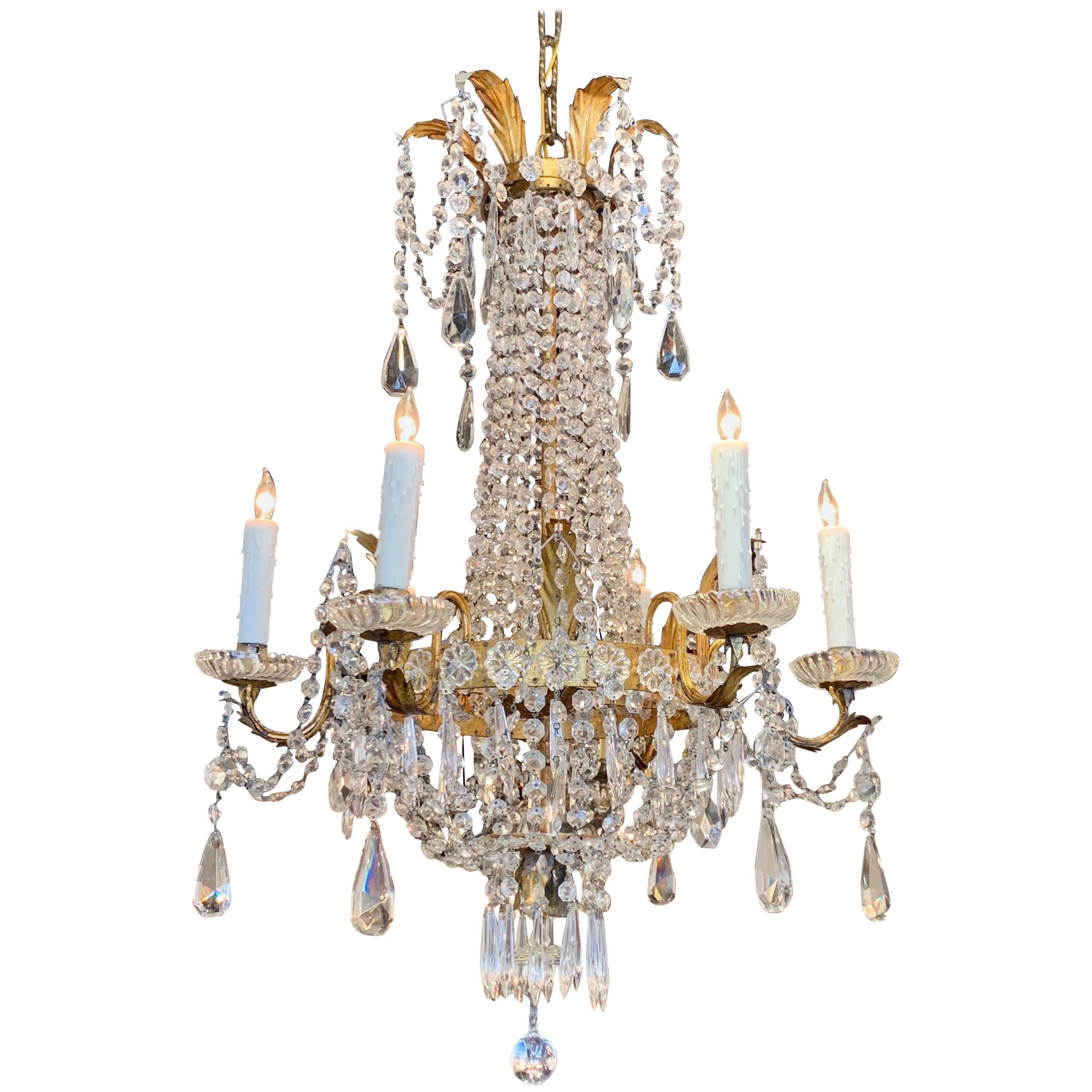 Late 19th Century Italian Empire Style Crystal Chandelier with 6 Lights