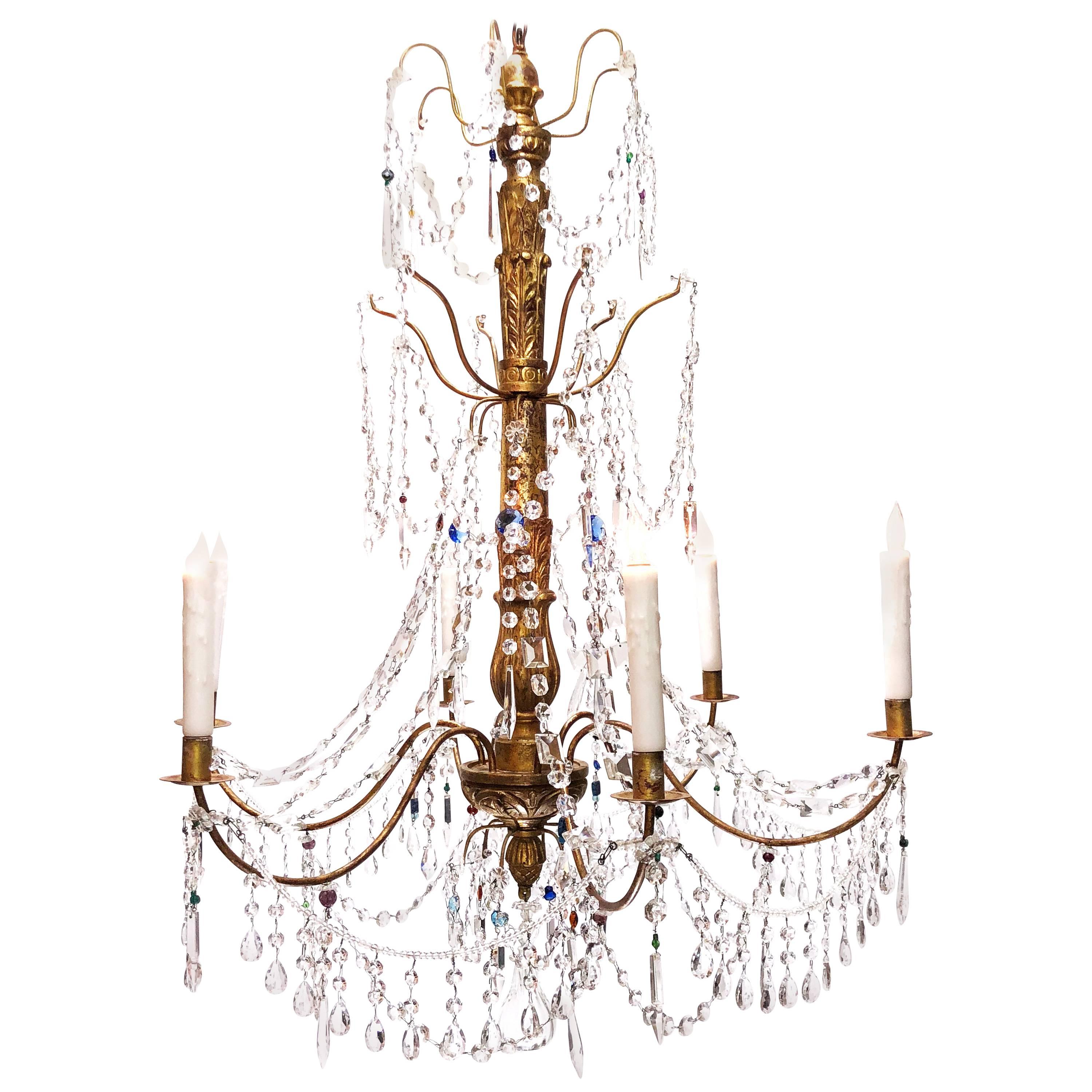 Late 19th Century Italian Genoese Giltwood and Crystal Chandelier