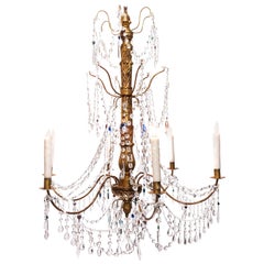 Antique Late 19th Century Italian Genoese Giltwood and Crystal Chandelier