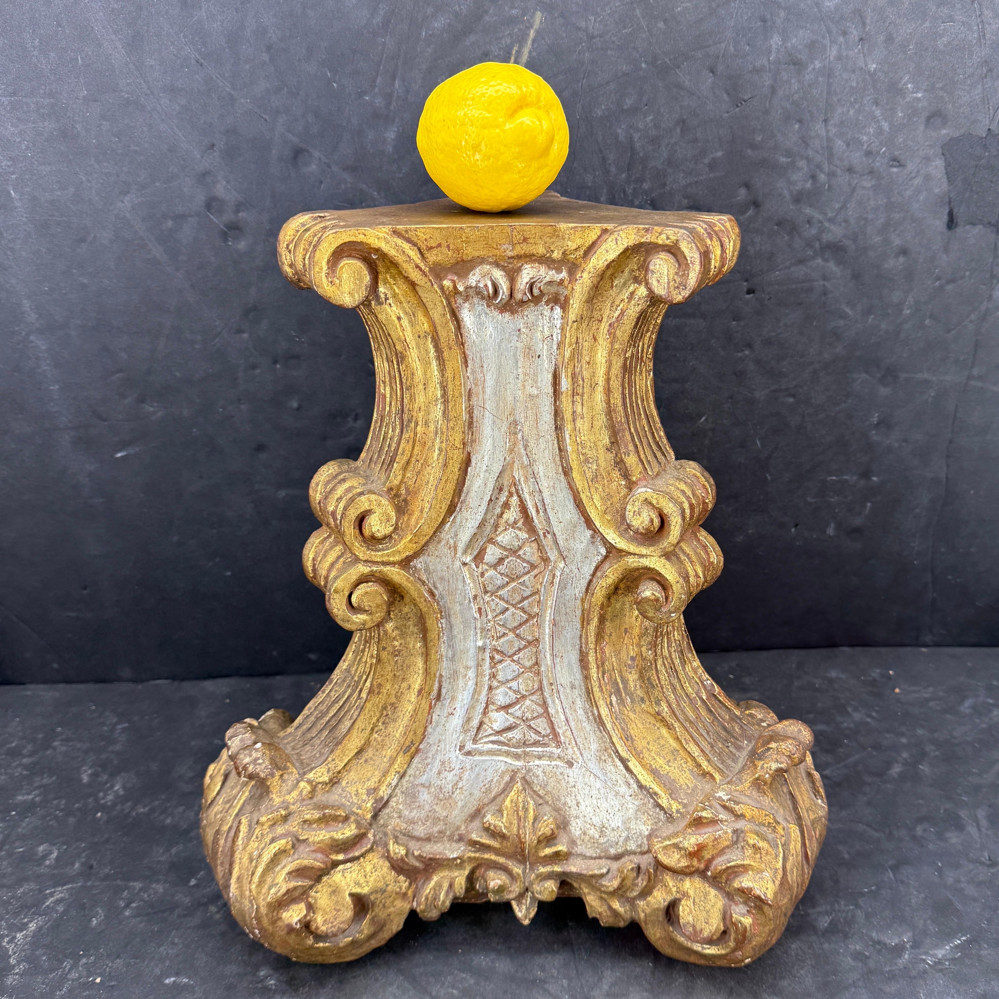 Large Italian Gilded Wood Rococo Fragment or Sculpture. Beautiful Rococo design constructed in gilt as well as silver leaf wood and ornamented intricate scroll motifs throughout. This large hand carved piece would be a wonderful architectural