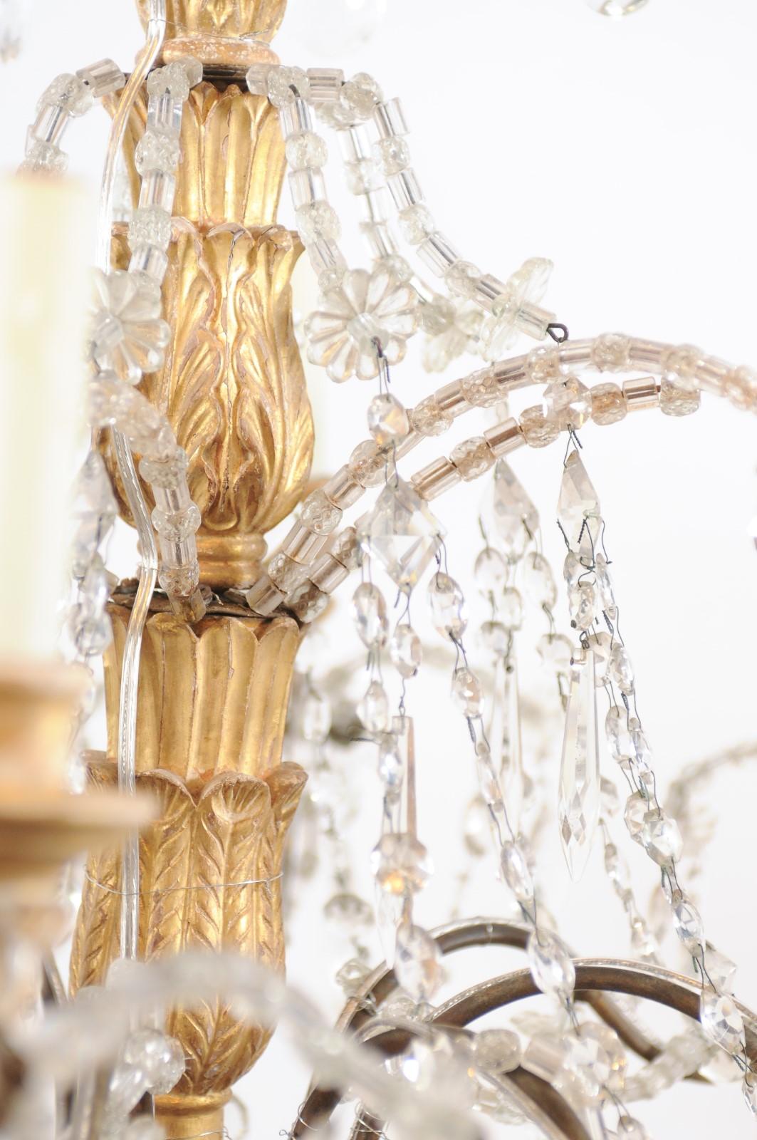 Fin du 19e siècle, lustre italien en bois doré et cristal à 8 Lights en vente 5