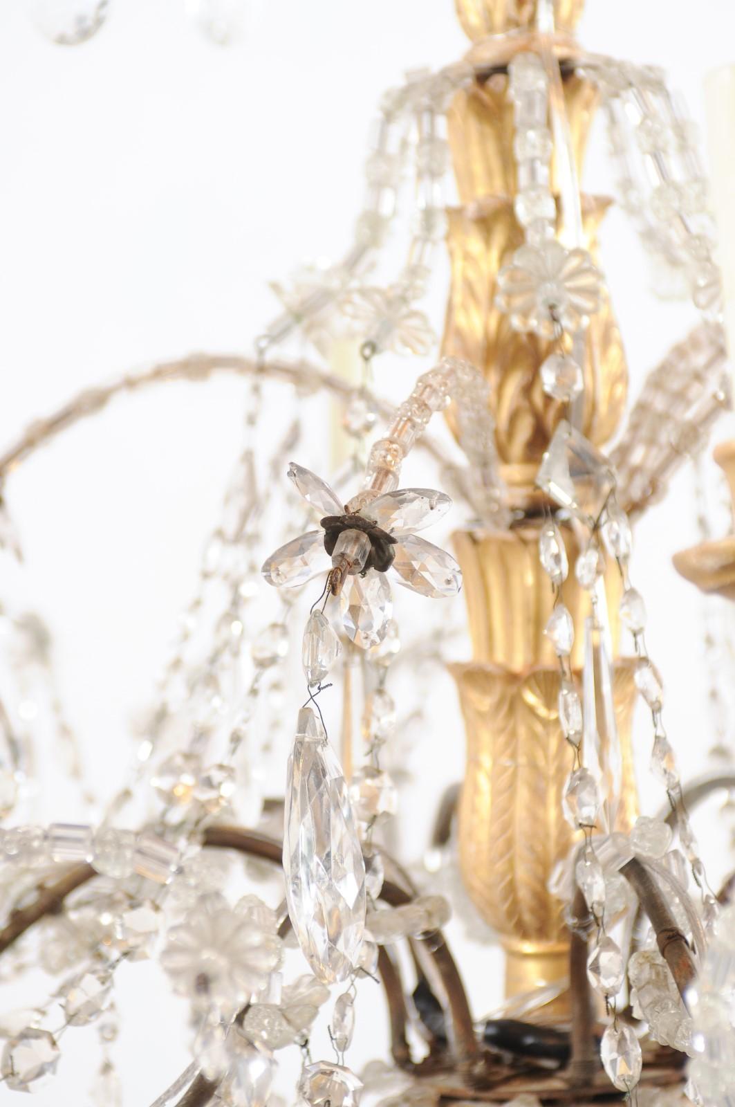 Fin du 19e siècle, lustre italien en bois doré et cristal à 8 Lights en vente 6
