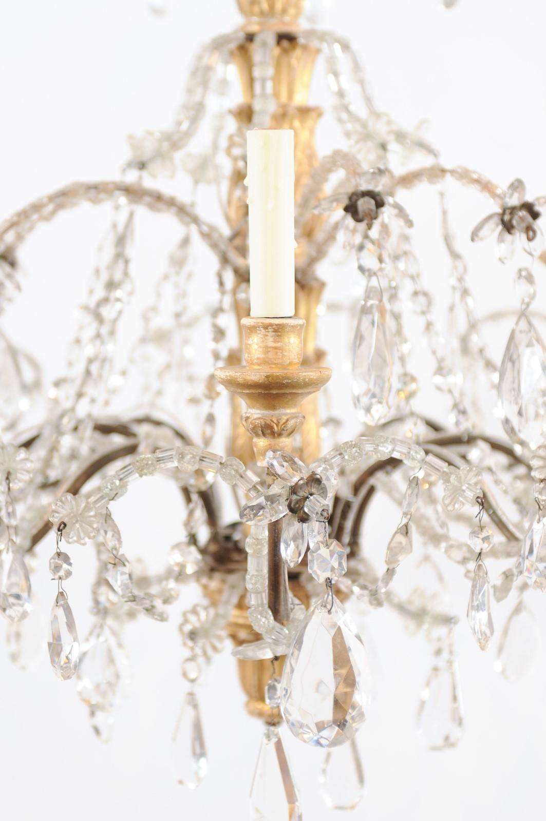 Fin du 19e siècle, lustre italien en bois doré et cristal à 8 Lights en vente 7