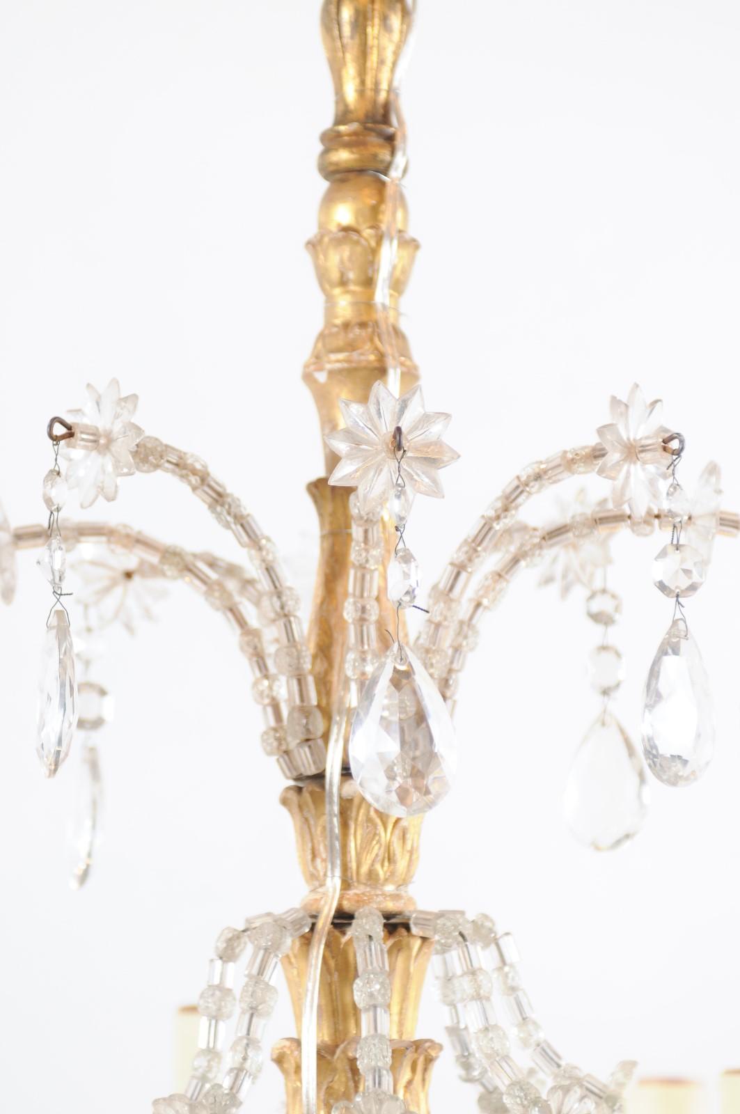 Fin du 19e siècle, lustre italien en bois doré et cristal à 8 Lights en vente 8