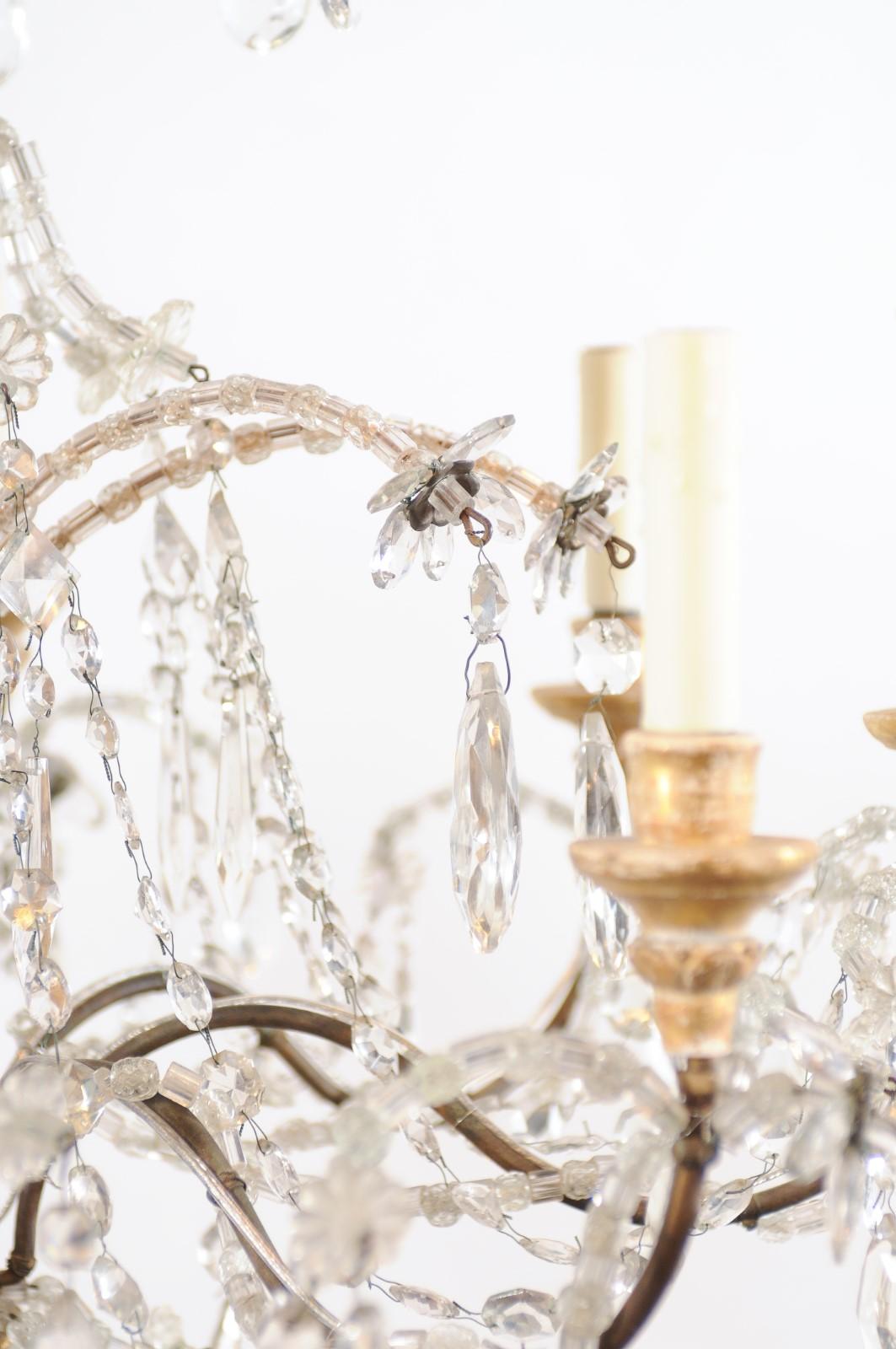 Fin du 19e siècle, lustre italien en bois doré et cristal à 8 Lights en vente 1