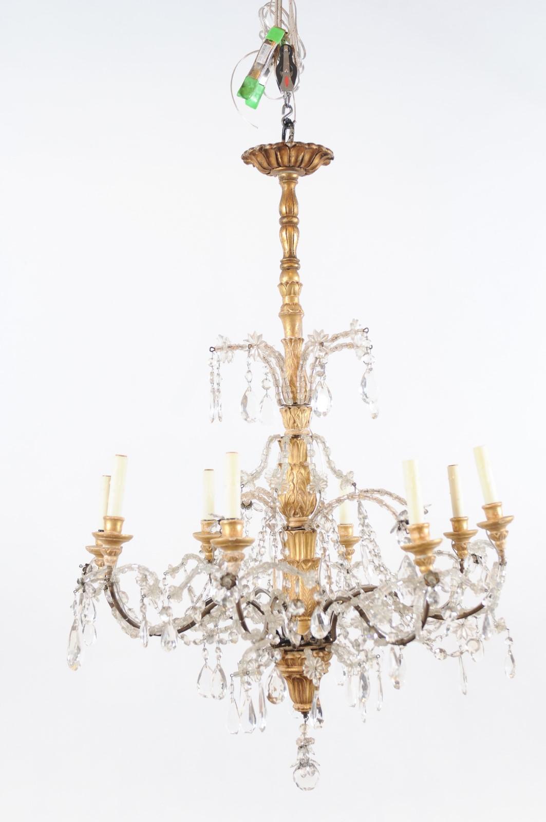 Fin du 19e siècle, lustre italien en bois doré et cristal à 8 Lights en vente 2