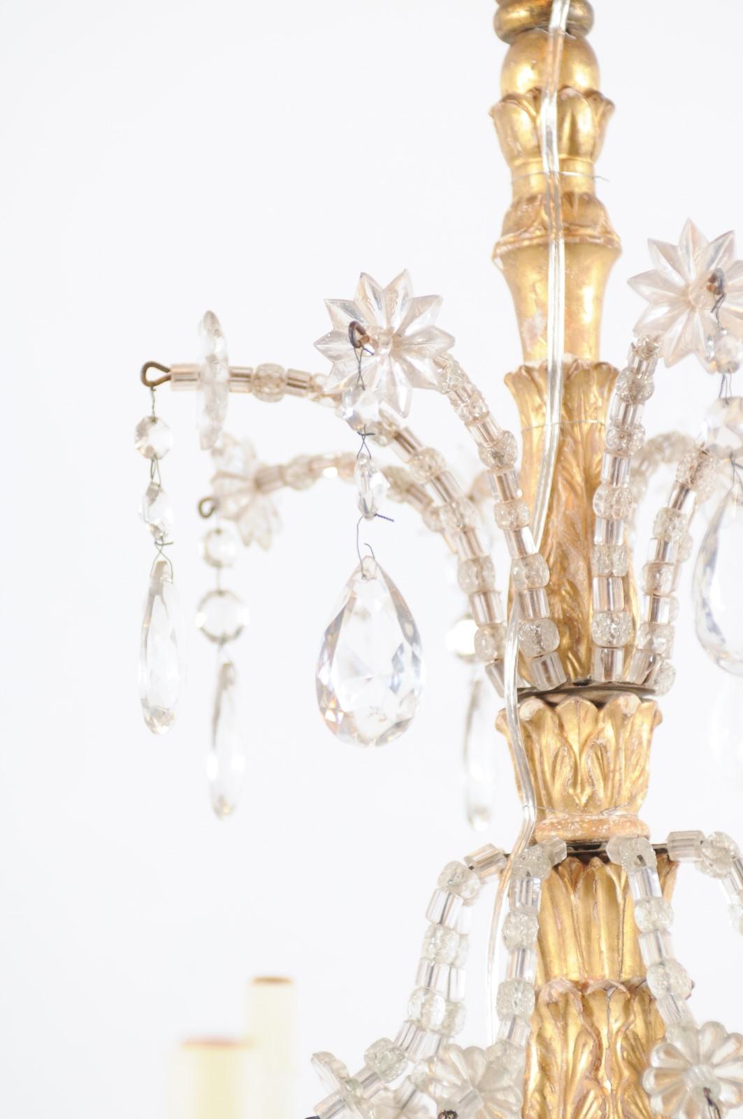 Fin du 19e siècle, lustre italien en bois doré et cristal à 8 Lights en vente 3