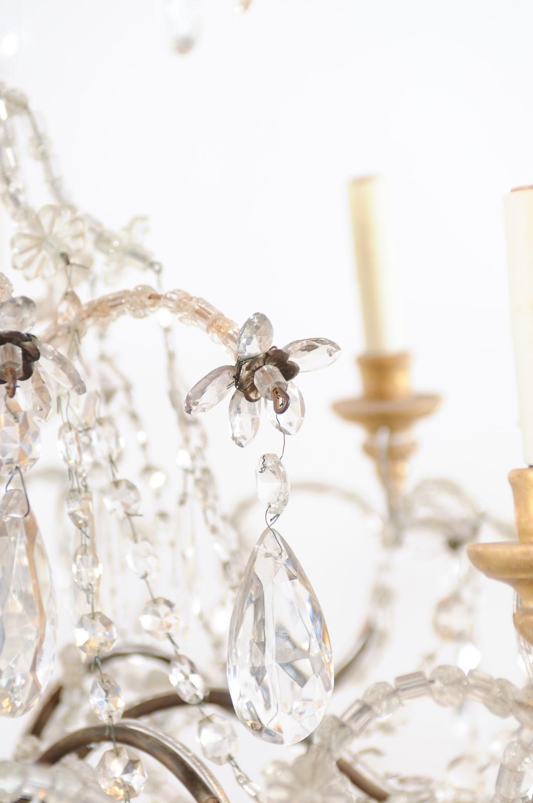 Fin du 19e siècle, lustre italien en bois doré et cristal à 8 Lights en vente 4
