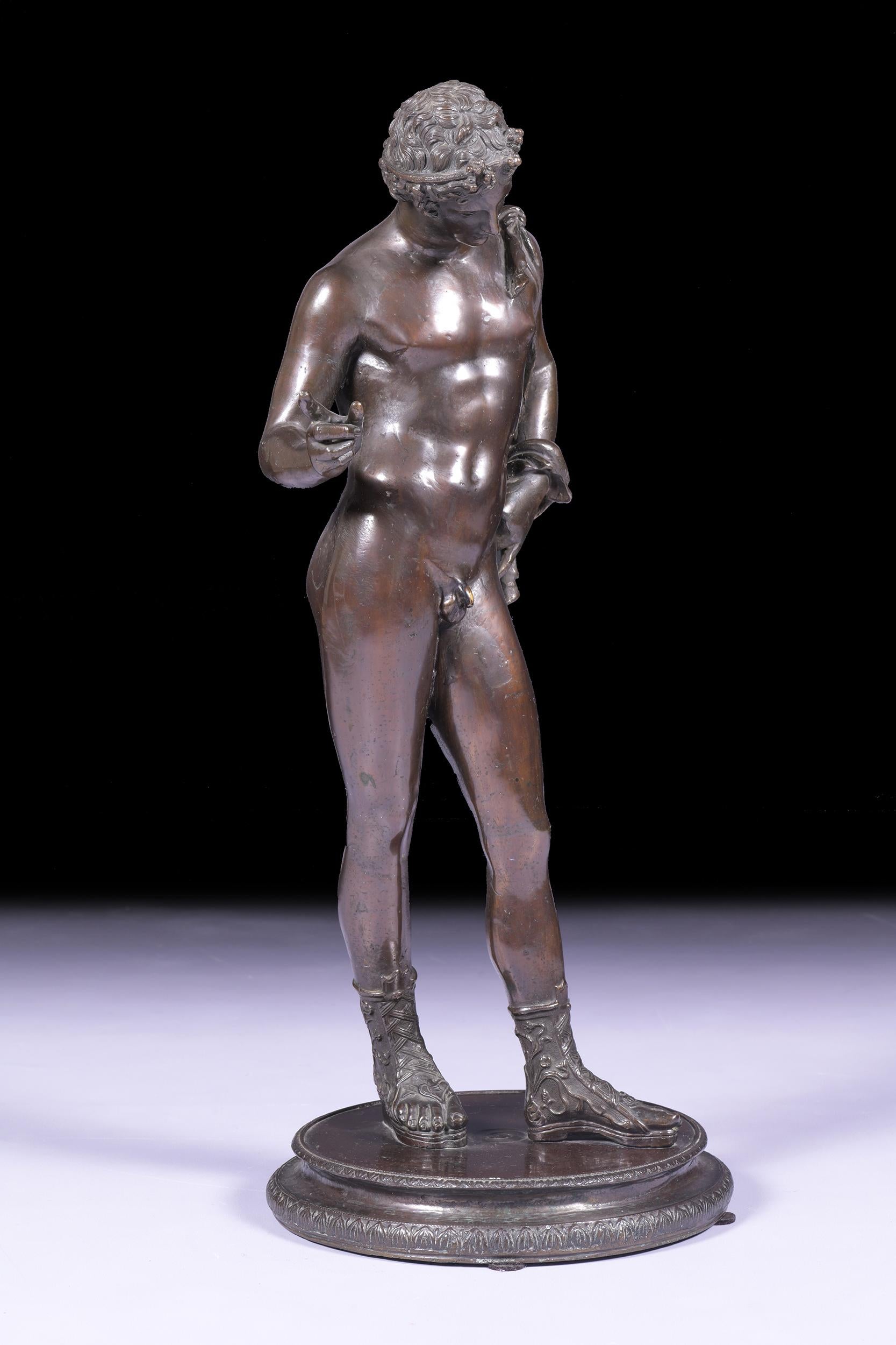 Late 19th Century Italian Grand Tour Bronze Figure of Narcissus For Sale 2