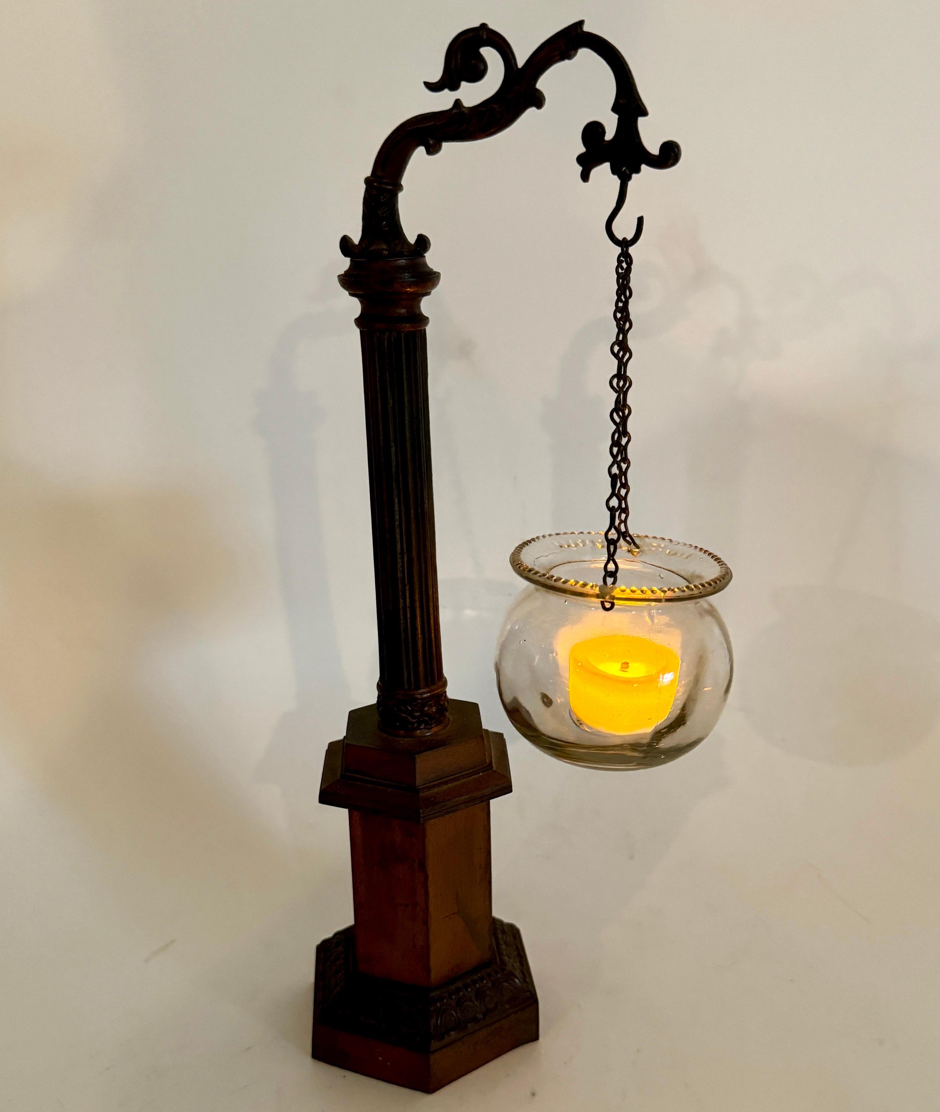 Miniature Italian Grand Tour Bronze Street Lamp Candle Stick, Late 19th Century 