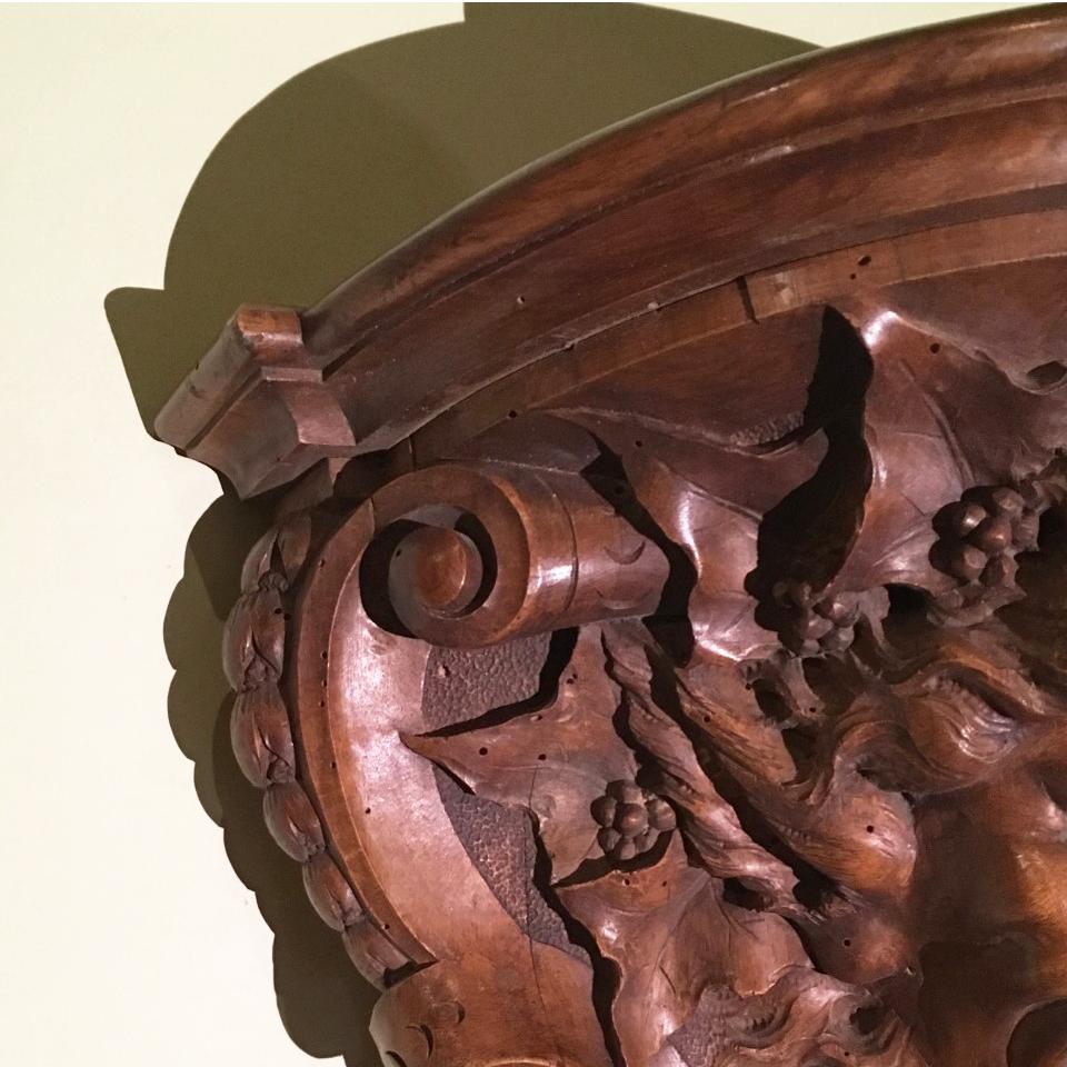Late 19th Century Italian Hand Carved Walnut Shelf Depicting a Capricious Satyr For Sale 11