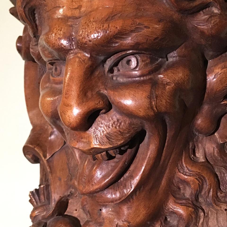 Late 19th Century Italian Hand Carved Walnut Shelf Depicting a Capricious Satyr For Sale 2