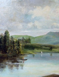 Óleo sobre lienzo a orillas de un lago italiano de finales del siglo XIX