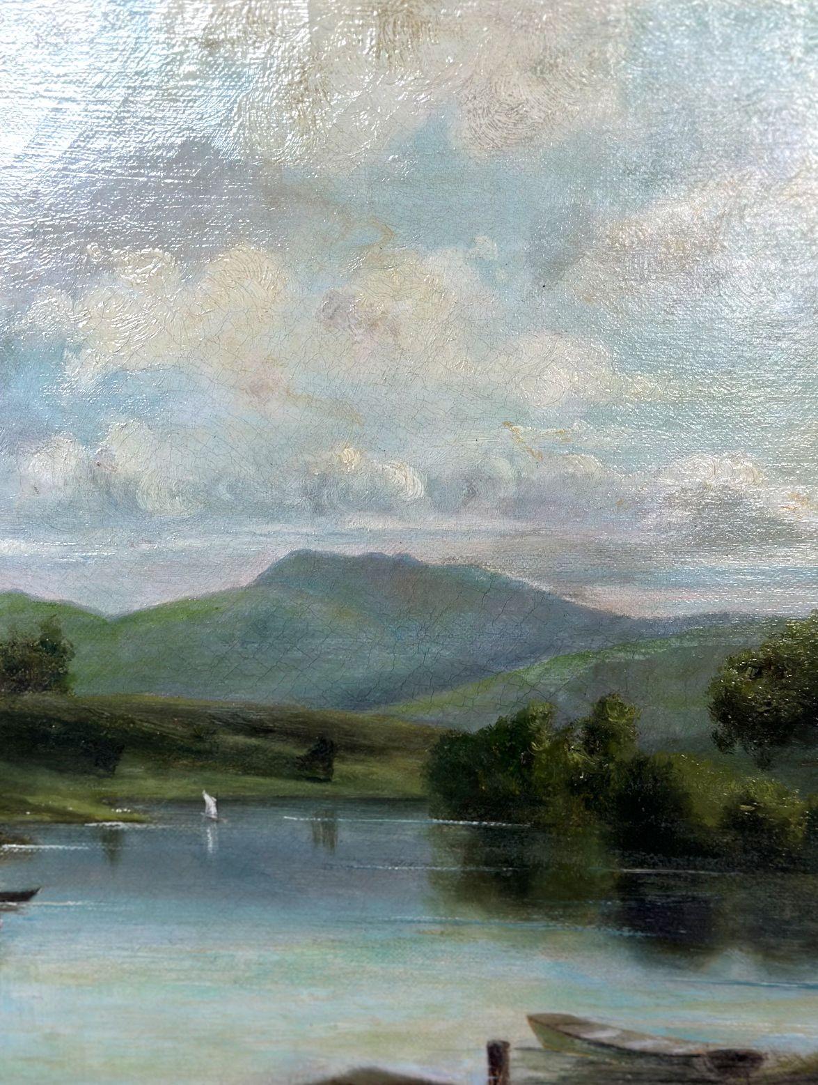 Late 19th Century Italian Lakeside Oil on Canvas In Good Condition For Sale In Los Angeles, CA