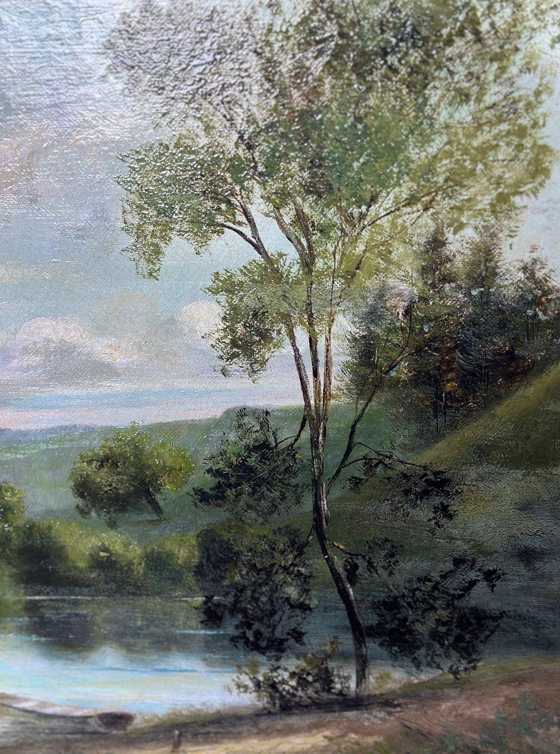 Late 19th Century Italian Lakeside Oil on Canvas For Sale 1