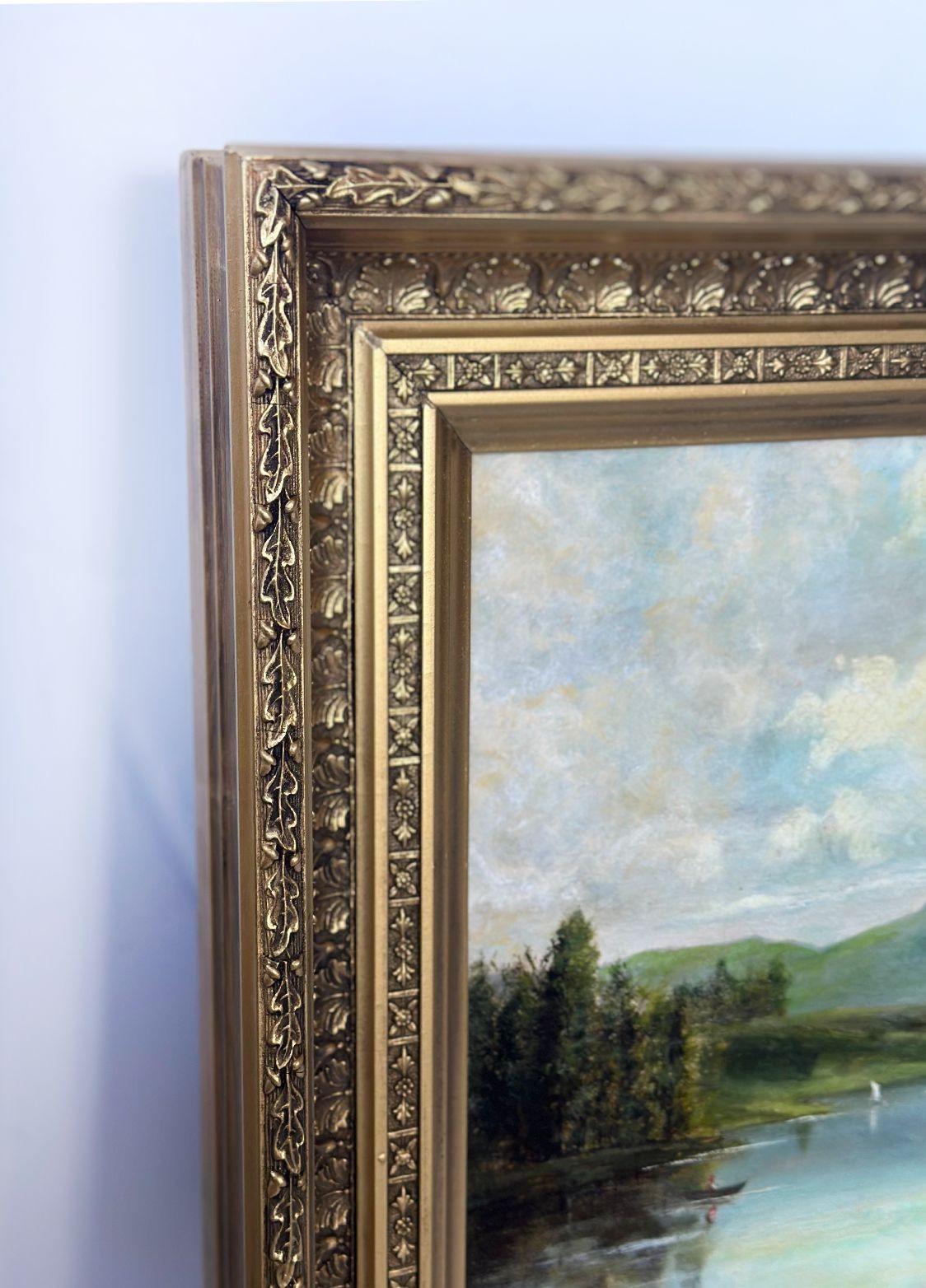 Late 19th Century Italian Lakeside Oil on Canvas For Sale 2