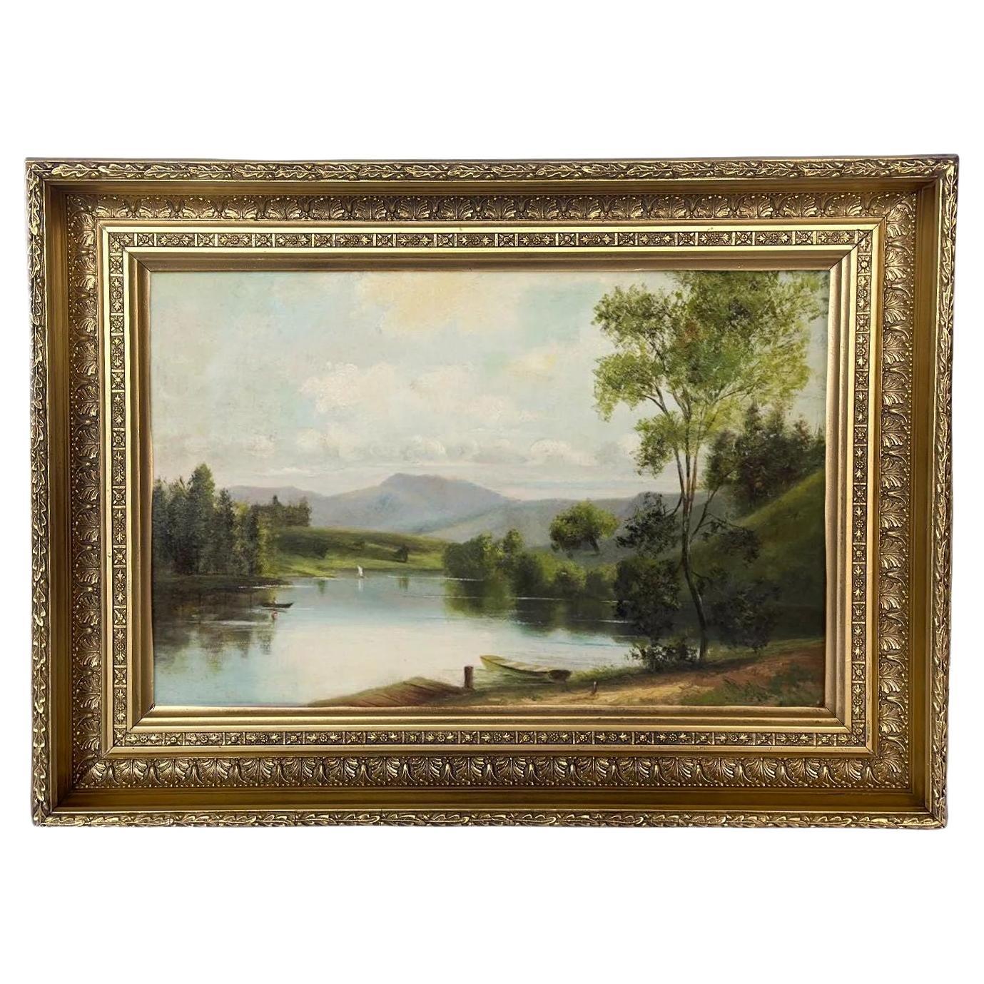 Late 19th Century Italian Lakeside Oil on Canvas For Sale