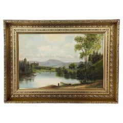 Fin du 19e siècle, huile sur toile italienne au bord d'un lac