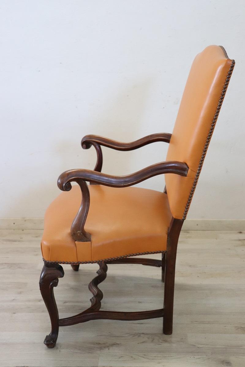 Walnut Late 19th Century Italian Louis XIV Style Antique Armchair For Sale