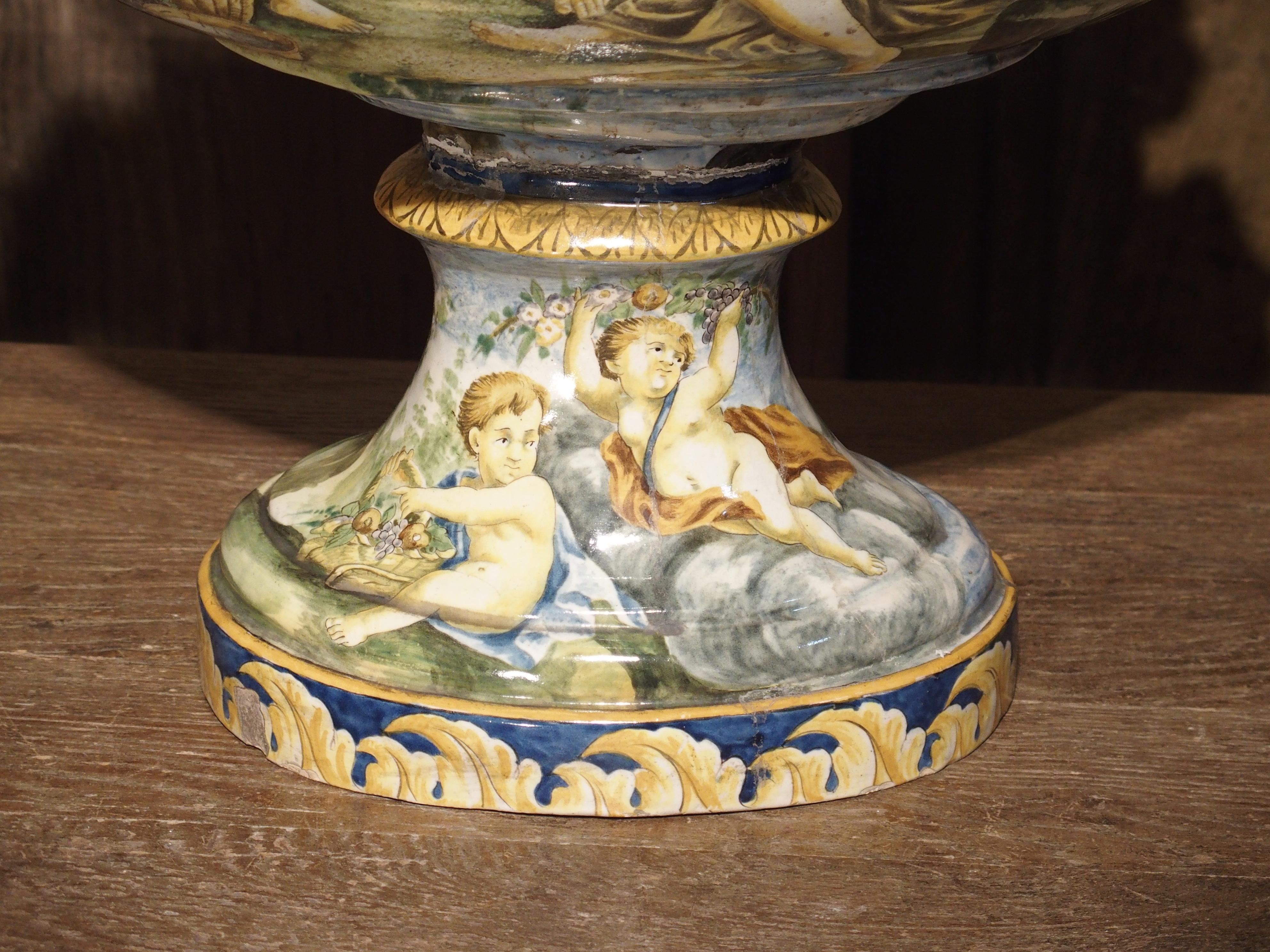 Hand-Painted Late 19th Century Italian Majolica Urn