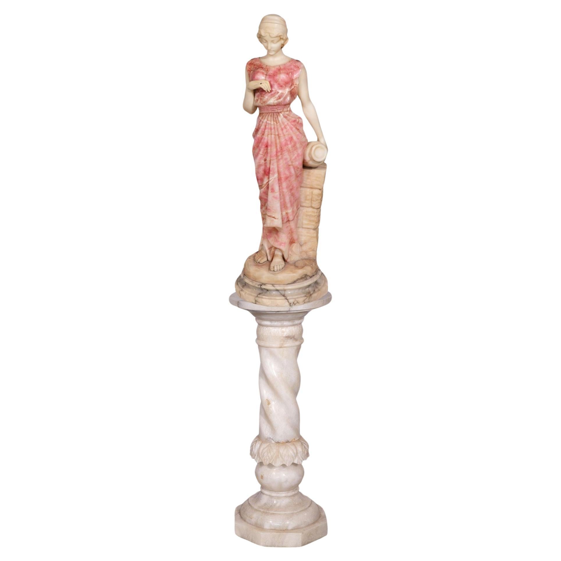 Late 19th Century Italian Marble & Alabaster Sculpture with Pedestal